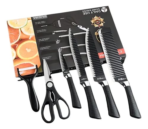 Cuchillos Profesionales 6 Piezas con Hojas de Acero Inoxidable que Cortan como Navaja