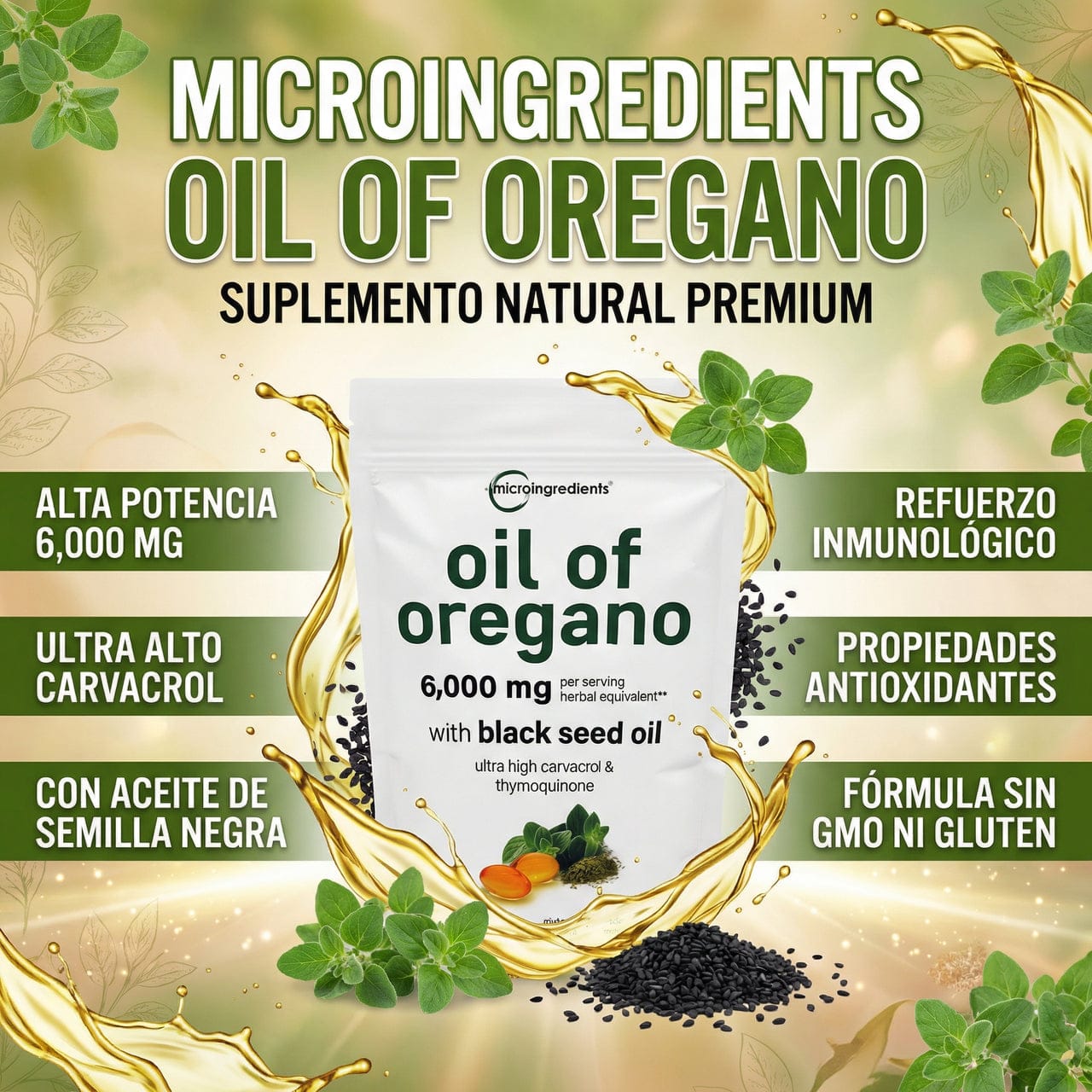 Suplemento de microingredientes: aceite de orégano, 90 cápsulas 💊
