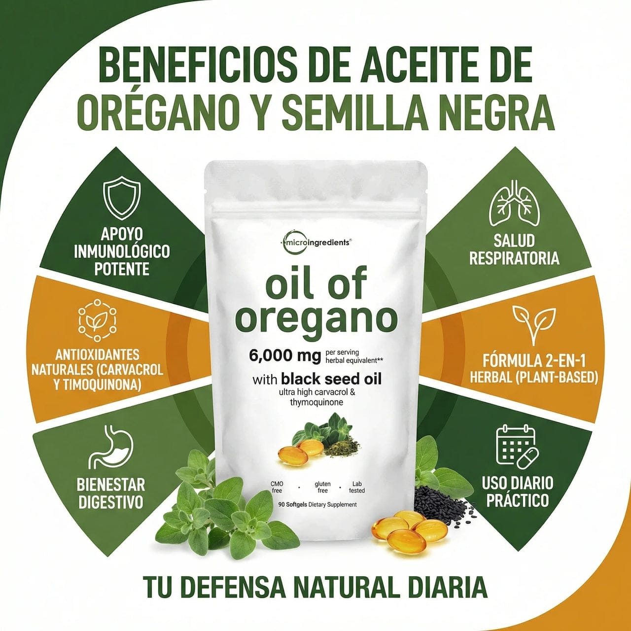 Suplemento de microingredientes: aceite de orégano, 90 cápsulas 💊